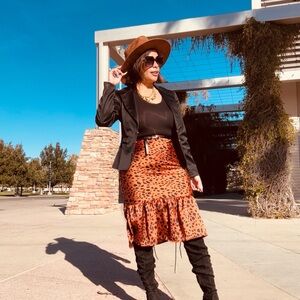 Leopard Print Orange Skirt